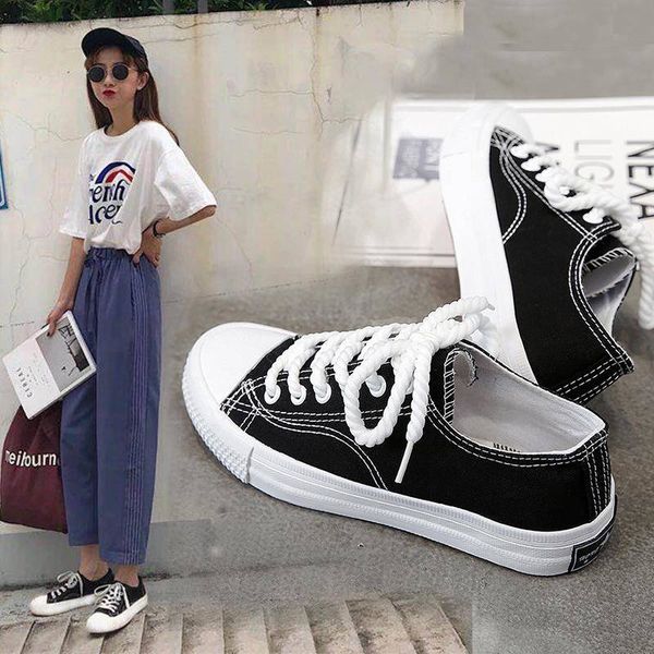 

canvas shoes female wild black 2019 new spring and summer korean students harajuku style flat shoes hong kong wind board