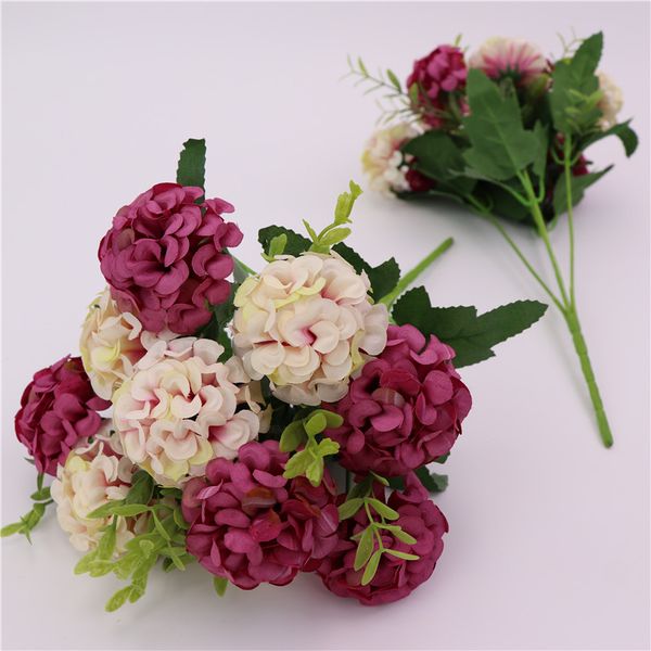 

ornament prop party plastic 5 head 6 color hydrangea bouquet dried flowers beautiful artificial silk wedding decoration