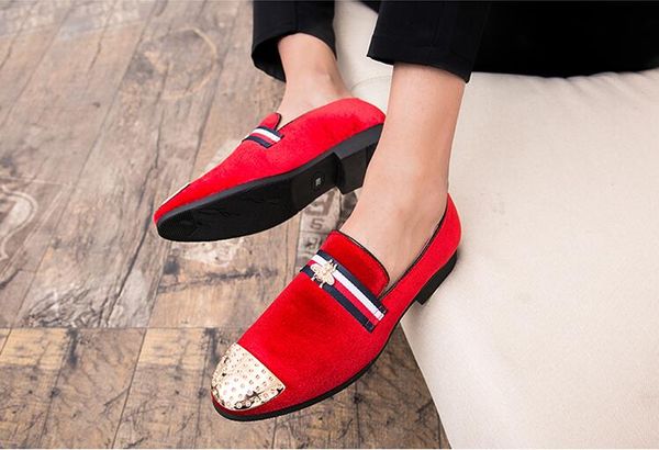 

new fashion gold and metal toe men velvet dress shoes italian mens dress shoes handmade loafers j162, Black