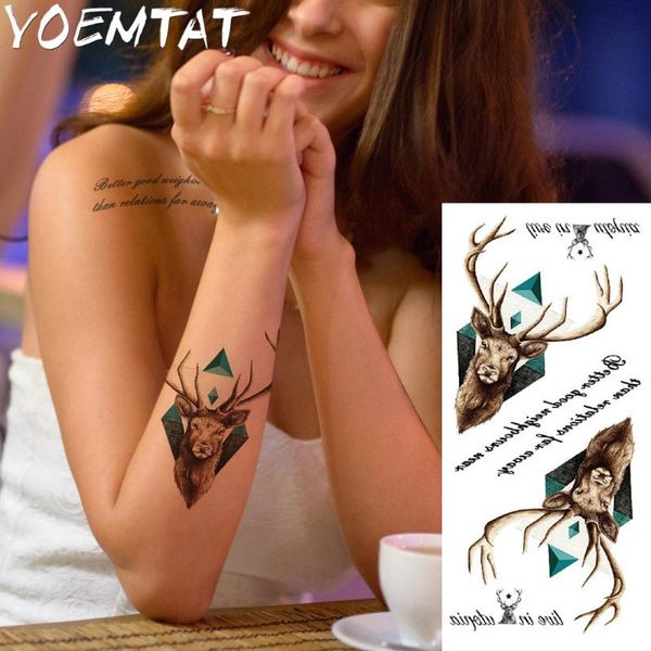 

1 piece fantasy color forest deer elk large animal temporary tattoo waterproof tattoo sticker for women men