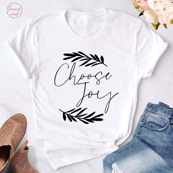 

t shirt for women choose joy printed casual short sleeve tshirts hipster tee female v neck clothes streetwear, White