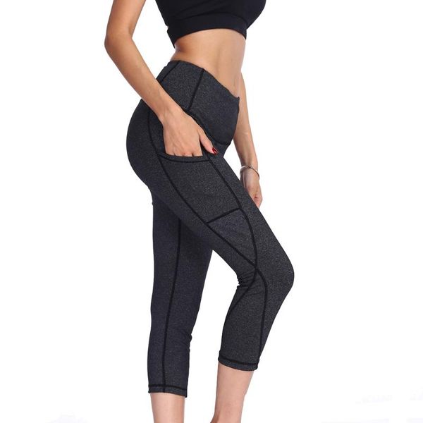 

new 2019 new women yoga pants high waist yoga shorts tummy control pants gym workout running fitness with 3 pockets, White;red