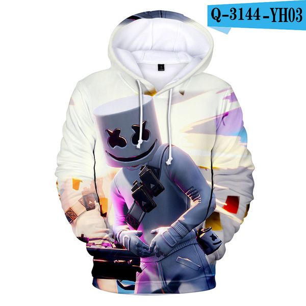 

2019 3d face hoodies men/women fashion marshmello spring dj marshmallows hooded sweatshirt boys/girls new outwear, Black