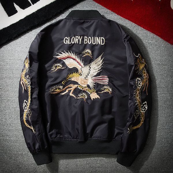 

jacket dragon eagle embroidery men's jacket stand collar fashion outwear autumn men coat bomb baseball jackets, Black;brown