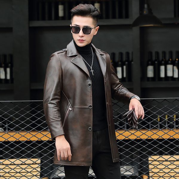 

ptslan 2019 men genuine leather jacket sheepskin coat real leather suit, Black