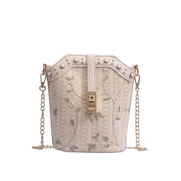 

coneed women's fashion small messenger bags beach lace embroid straw bucket bag burlap square bags crossbody tote bag handbag 2