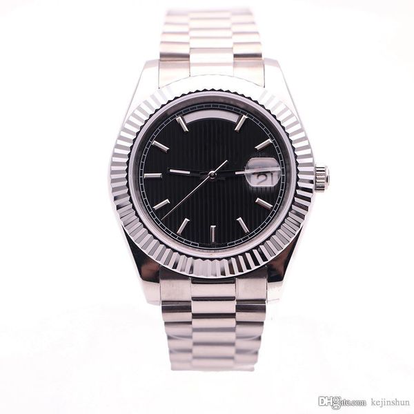 

2020 лучшие часы дата серии черный полосатый циферблат высокое качество механизм с автоподзаводом сапфировое зеркало лицо оголовье складная, Slivery;brown