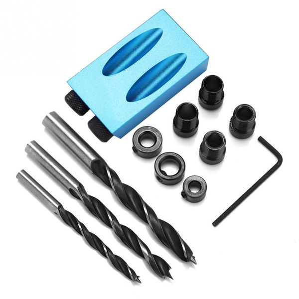 

34pcs/14pcs 15 degree pocket hole drilling kit woodworking oblique drill guide set positioner 6/8/10mm woodwork locator