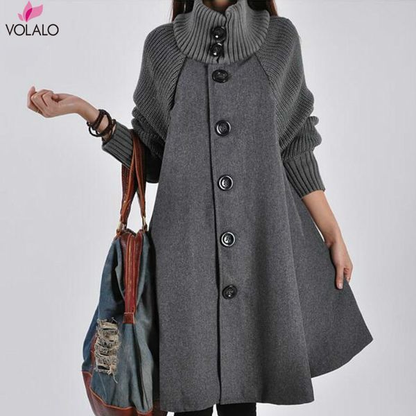 

2018 long female jacket overcoat cloak windbreaker loose winter wool coat women autumn manteau femme hiver cape warm tweed, Tan;black