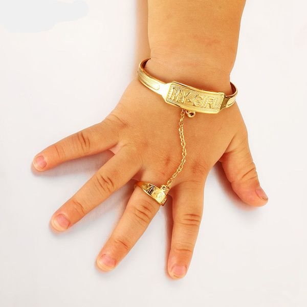 

1 pieces lovely kids baby/girls jewelry bangle 18k yellow gold filled lovely bangle bracelet with ring set gift dia 50mm, Black