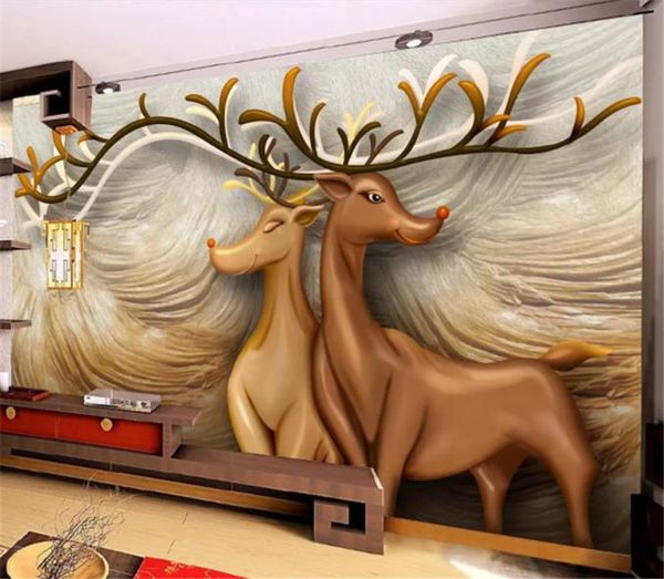 

современные 3d обои мультфильм искусство тиснением олень диван фон украшения стены обои