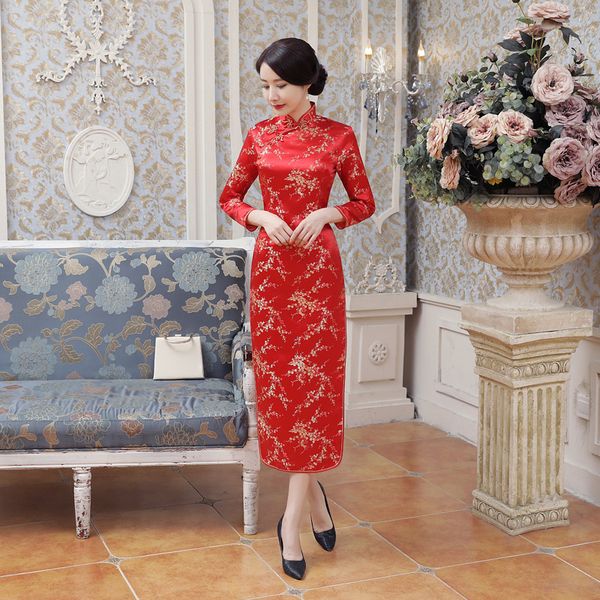 

women elegant dresses sheath chinese vintage retro vestidos long formal dress slim split wedding bride dresses red, Black;gray