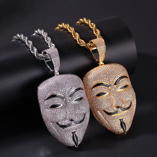 

cool men hip hop necklace jewelry iced out yellow gold plated bling bling killer mask pendant necklace for men rapper jewelry, Silver