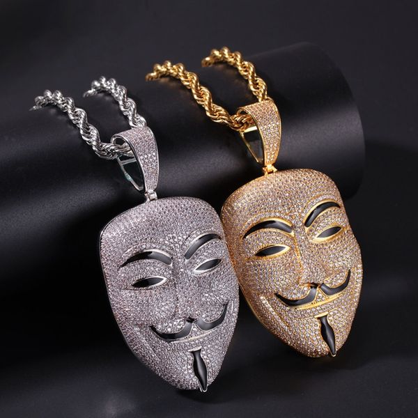 Coole Männer Hip Hop Halskette Schmuck Iced Out Gelbgold vergoldet Bling Bling Killer Mask Anhänger Halskette für Männer Rapper Schmuck