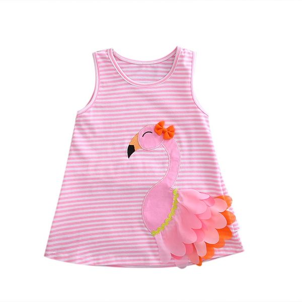 

cute toddler kids baby girl sleeveless striped 3d swan straight dress party holiday vest dresses summer pink clothes outfit 0-4t, White