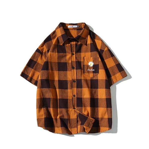 

plaid shirt men summer short sleeve cotton mens plus size 5xl street shirts casual button down chemise homme camisa masculina, White;black