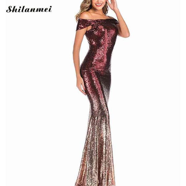 

off shoulder sequin evening party dresses women gradient sequined mermaid dress shining elegant women long bodycon dress, Black;gray