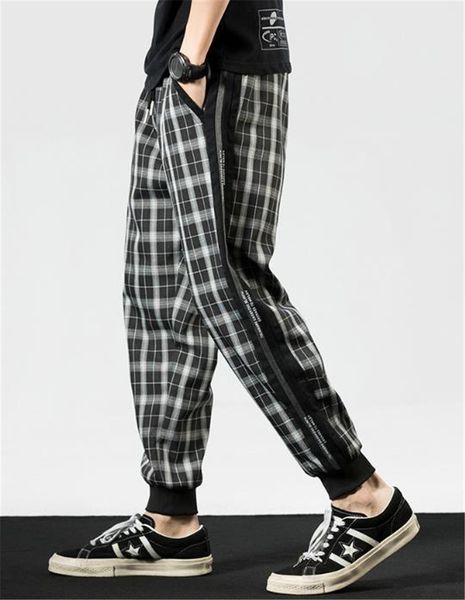 

mens plaid harem pants fashion desigenr elastics waist street style jogger pants new style mens designer trousers, Black