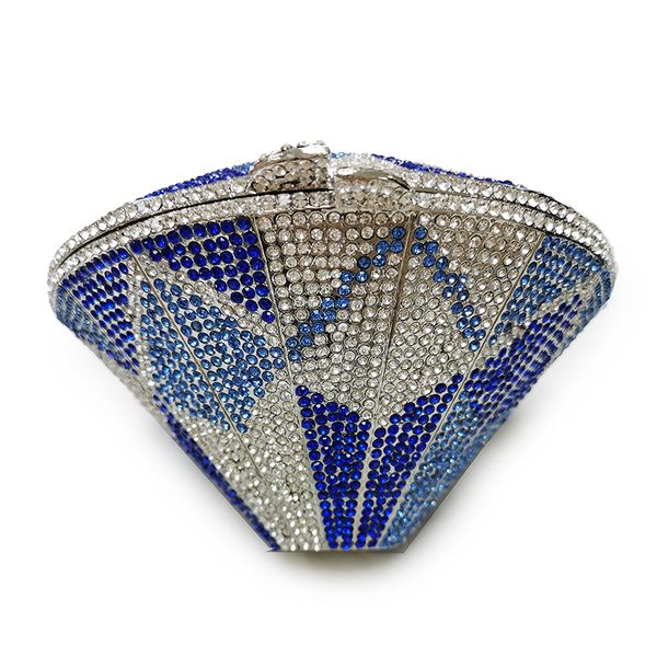 

white/blue rhinestone crystal women clutch 2020 silver metal evening bags clutches wedding shoulder handbag