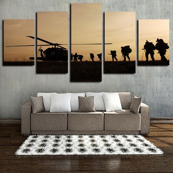 

5 panels army airship sunset artworks giclee canvas wall art for home decor abstract poster hd canvas print oil painting
