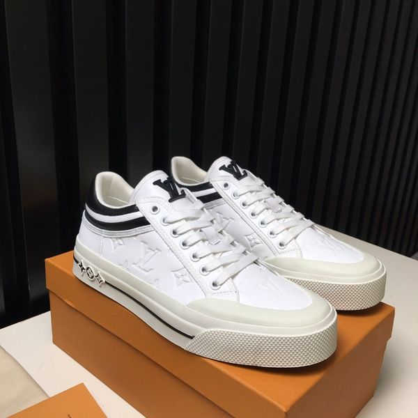

new men's sneakers 1a5mjx skate sneaker white leather sneaker mens shoes lace up flat casual shoes with box, Black