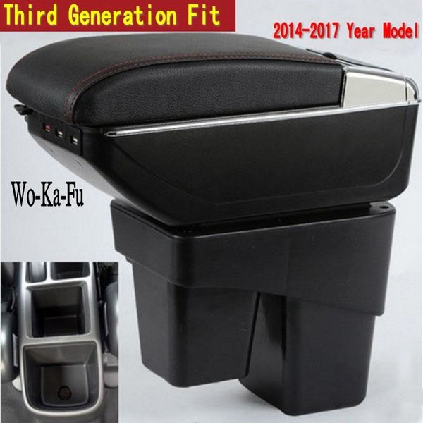 

for fit jazz 3rd generation armrest box central store content storage box with cup holder ashtray usb interface 2014-2017