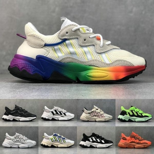 

pride 3m reflective xeno ozweego men women running shoes neon green solar yellow halloween tones core black trainer sports sneakers 36-45