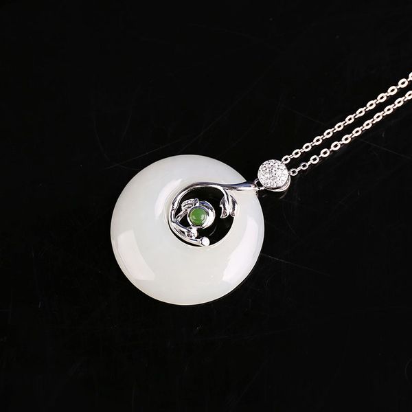 

натуральный нефрит и тянью кулон 925 серебро инкрустированный нефрит белый эксцентричный мир пряжка кулон pe, Silver