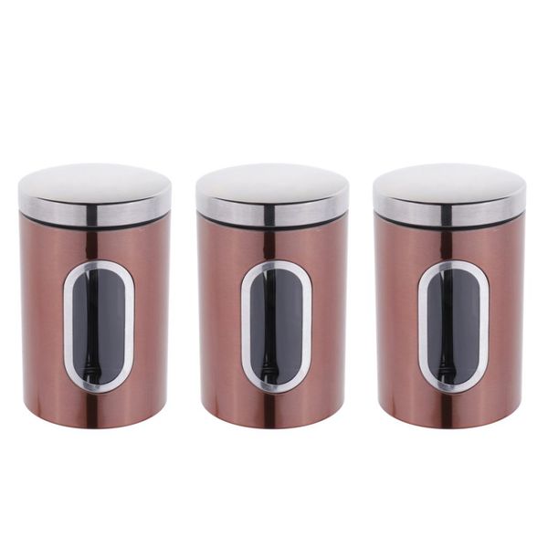 

3-pack 1.5l tea tin canisters boxes with airtight lids -11 x 16.5cm - for pills case, loose tea, sugar and coffee - brown