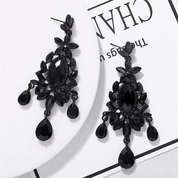 

retro fashion hollow tassel earrings women long big hanging luxury vintage big black water drop earrings, Silver