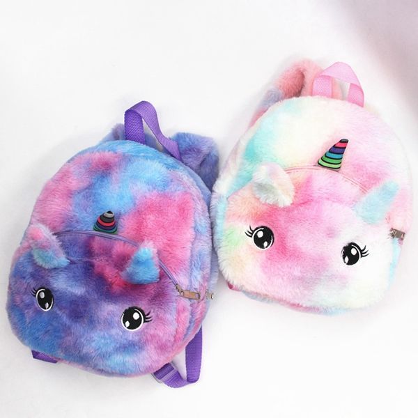 

baby girl unicorn fur backpack cute children zipper schoolbag mini kid toy doll backpack for kidergarten new plush bag