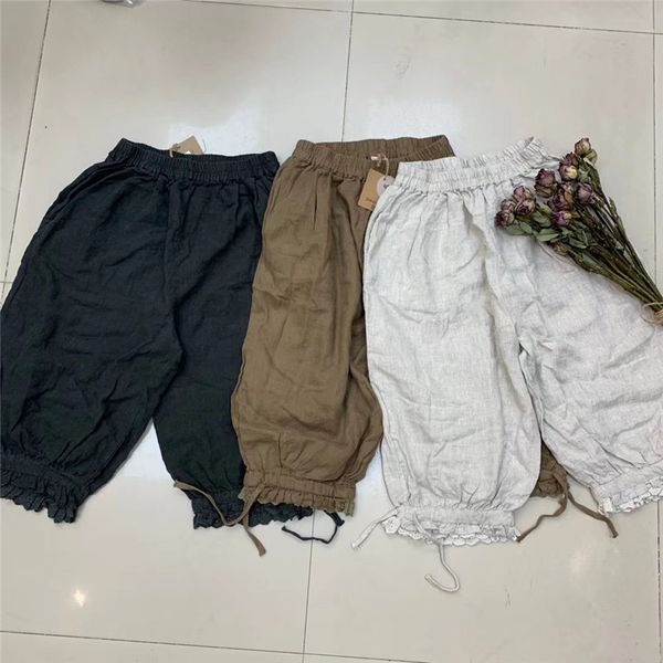 

summer 2020 new mori girl cotton and linen casual pants, Black;white