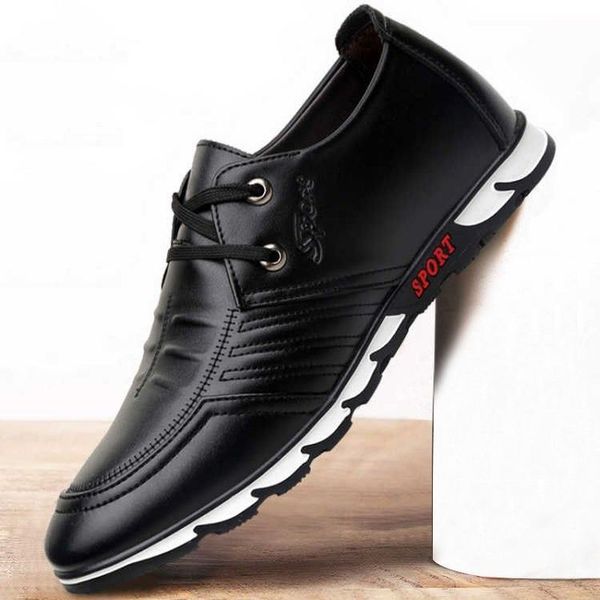 

acebuy2 casual men's business casual shoes korean version of the british soft leather breathable shoes, Black