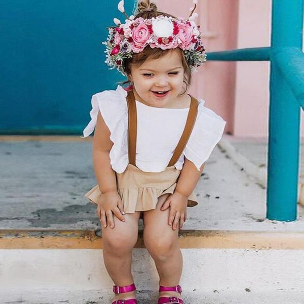 

baby girls clothes sets summer sleeve t shirts +overalls vintage infant girls clothings set newborn baby girl clothes, White