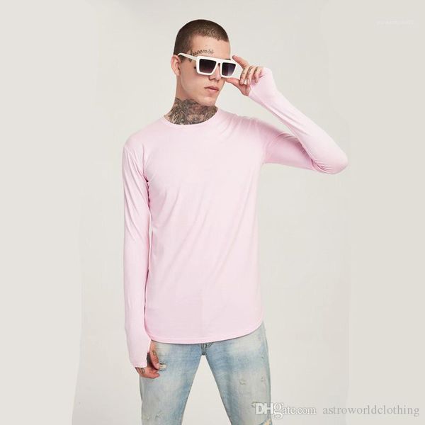 

neck long sleeve holes long mens tshirts fashion stretch male tees solid color skinny mens tshirts o, White;black