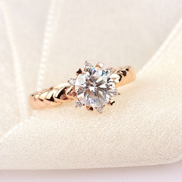 

custom made 14k rose gold ring moissanite jewelry excellent round cut anniversary ring gift for girlfriend, Golden;silver