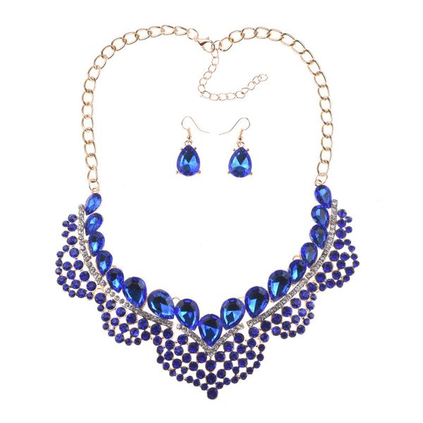 

bk jewelry sets hoop earrings water drop earrings colorful beads acrylic glass crystal rhinestones pendant necklace choker jewel, Silver