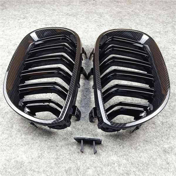

e60 carbon look gloss black/ m color front hood grille for bmw 5 series e61 abs 2004-2009 dual line replacement mesh grilles