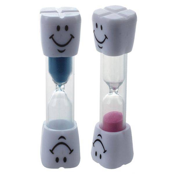 

2 pcs childrens toothbrush timer hourglass kids sandglass smile sand egg 3 minutes, pink & blue