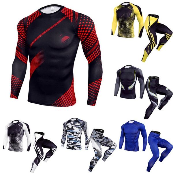 

long sleeves men's fitness compression clothing tracksuit men jogging suit sport tight suits ropa deportiva hombre #3s, White;black