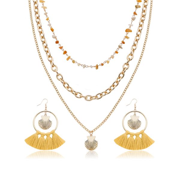 

3 пары ожерелья серьги сплава змеиной кожи шаблон пу кулон серьги оболочки ювелирные изделия модные женские украшения высокого класса на зак, Silver