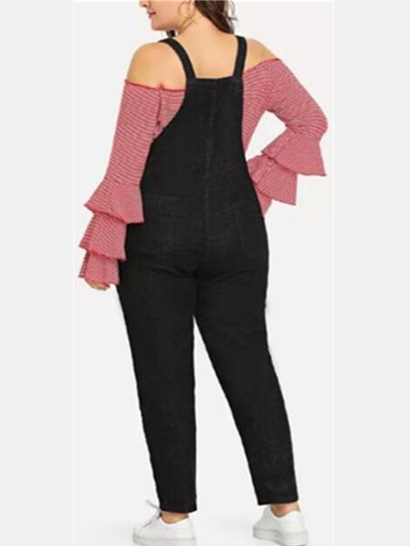 

fashion autumn c women denim jumpsuit ladies spring loose jeans rompers female casual plus size overall playsuit with pocket, Blue