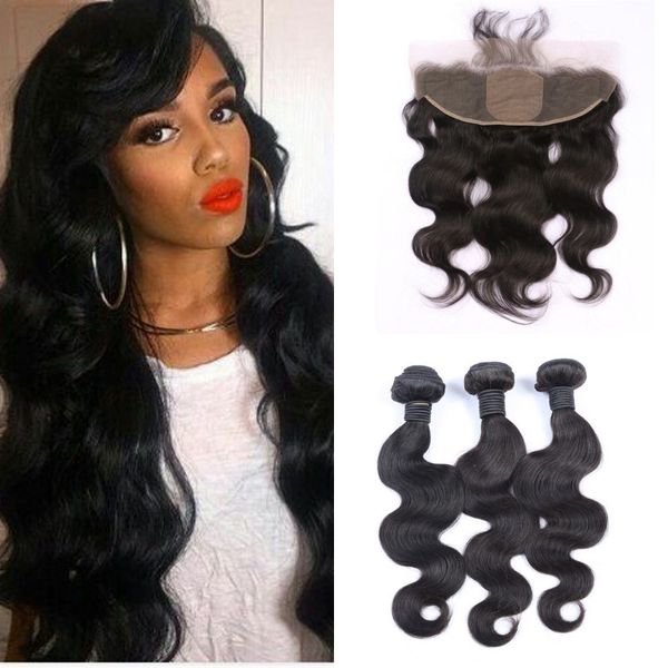 Body Wave Human Hair Weaves With Silk Base Frontal Closure Free