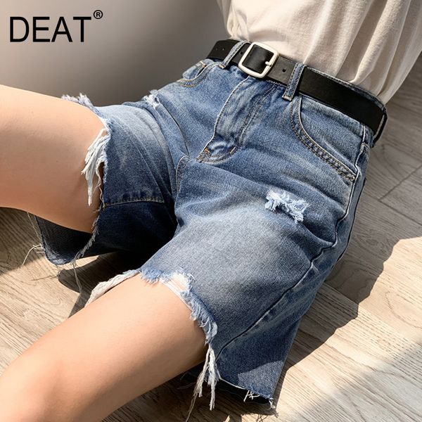 

deat] 2020 отверстие ripped fit wide leg брюки mie талии эластичный сыпучие denim шорты вскользь новая летняя мода одежда ar803, Blue