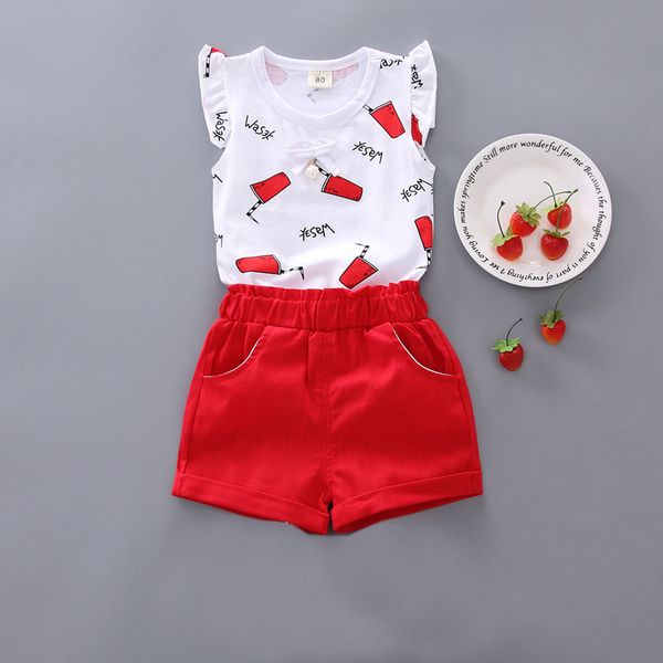 

ienens summer kids baby girls clothing children's infant girl cotton casual cute clothes short sleeve suit t-shirt + shorts, White