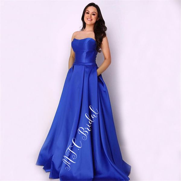 

party dresses elegant strapless royal blue long evening dress with pockets a line floor length formal occasion 2021, White;black