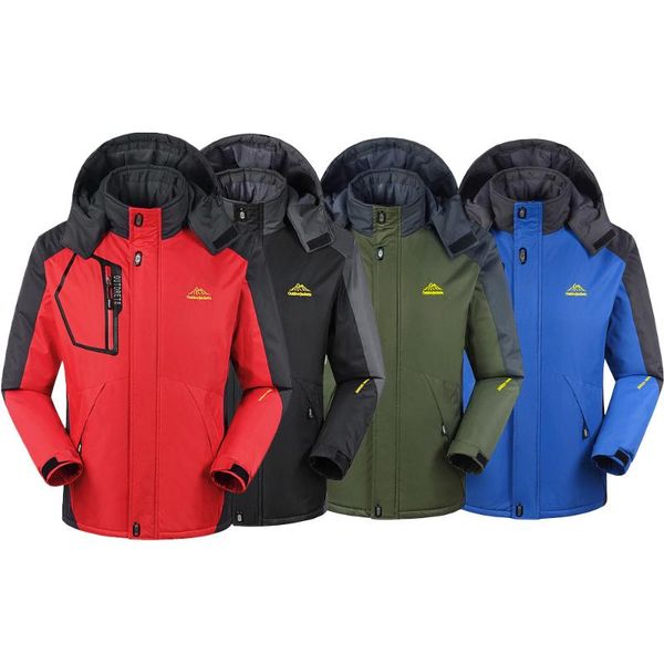 

men's windproof fleece jacket winter sports waterproof ski jacket coat outdoor camping hiking jackets trekking climbing coat, Blue;black