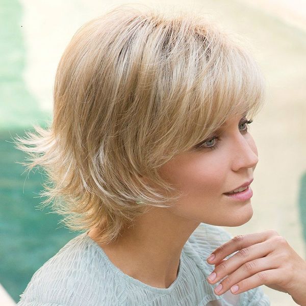 Hot Wig Female Short Hair Tail Rear Curling Gold High Temperature