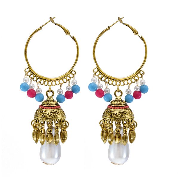 

турция boho vintage имитация pearl бисер кисточкой мотаться серьги индийский jhumka хооп серьги для женщин партии ювелирных изделий, Silver