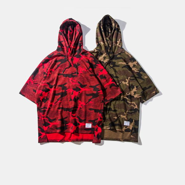 

quality new winter autumn fashion hooded mens hoodies sweatshirt half sleeve camo camouflage swag hiphop streetwear skateboard, Black